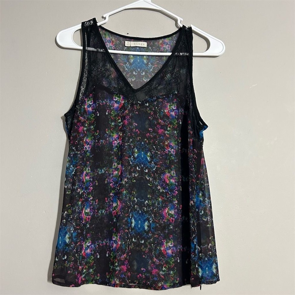 Hinge Women's XS Multicolor Floral Lace V-Neck‎ Sleeveless Camisole Tank Top